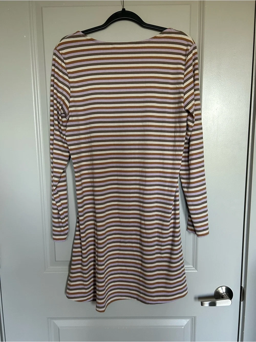 Vero Moda Beige and White Striped Square-Neck Mini Dress